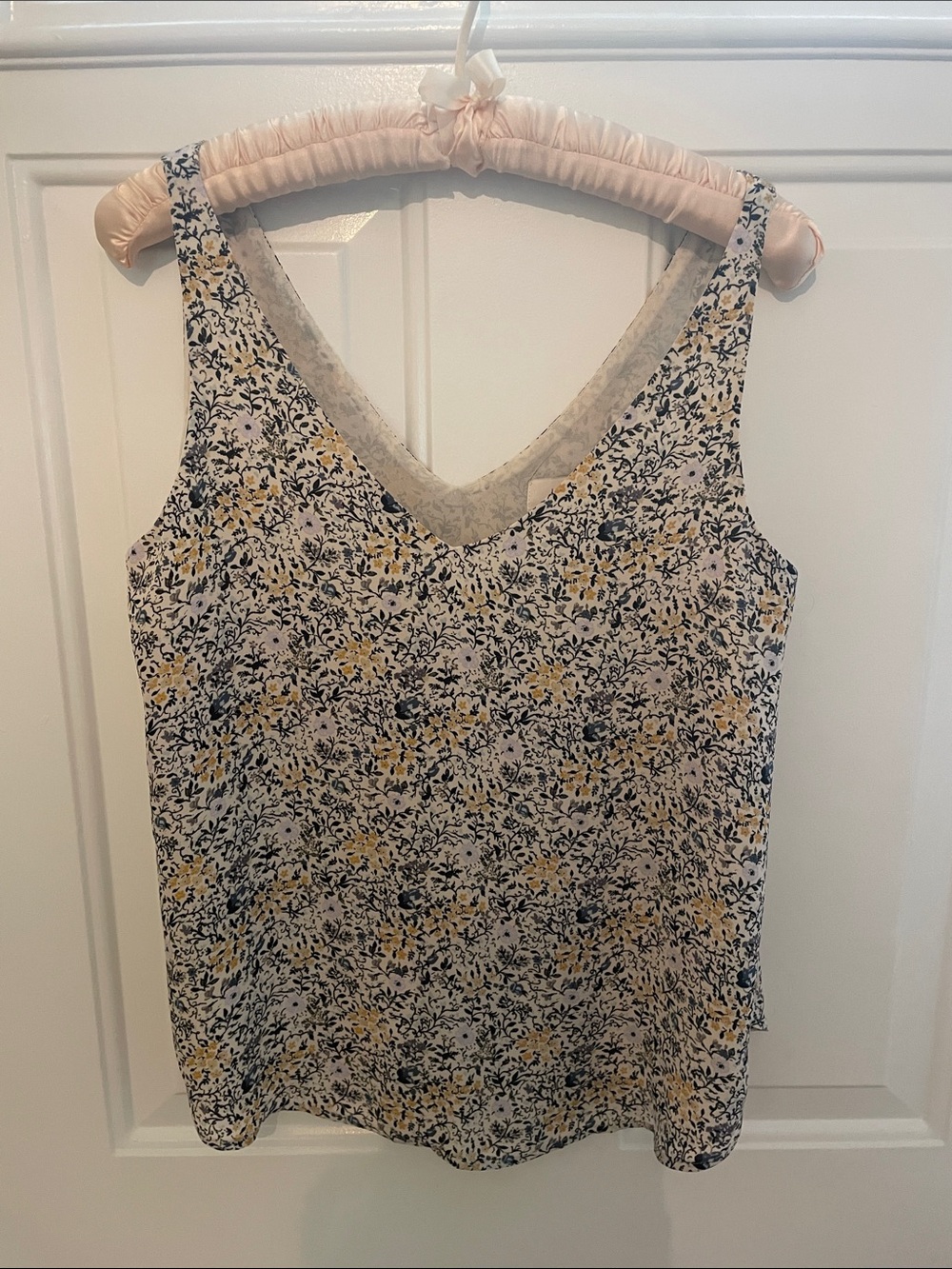 LOFT Cream Tank Top with Yellow and Navy Floral Print